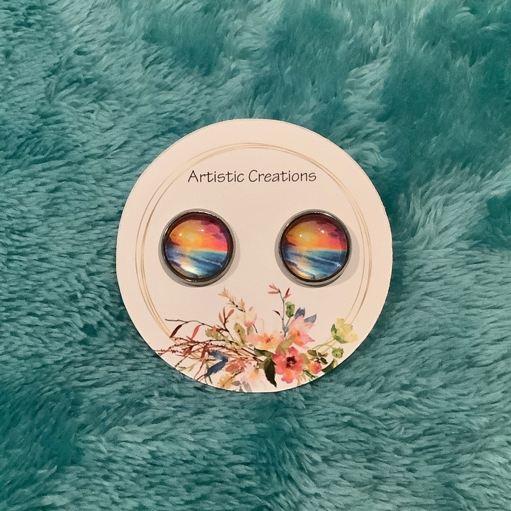 Artistic Creations Sunset Summer Glass Cabashon Fashion NWT Earrings